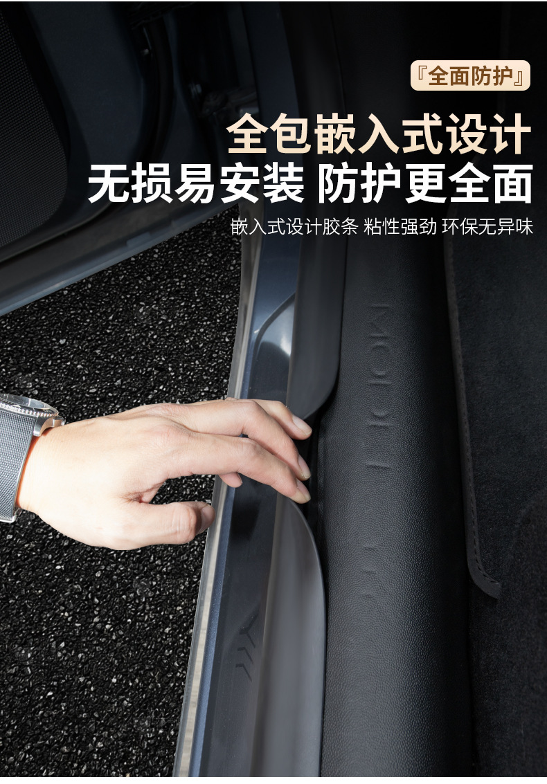 Suitable for Tesla 6-Seater Model Yl Front and Rear Door Sill Strips Tpe Suede Full-Cover Car Accessories