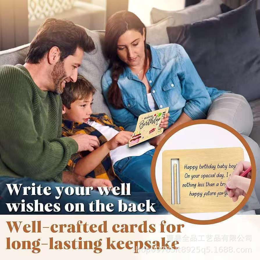Cartera de cumpleaños de madera explosiva transfronteriza, regalo en efectivo, regalo de dinero divertido, dinero en efectivo, tarjeta de cumpleaños con dinero de madera