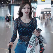 高版marine EP小众月亮打底衫风程潇同款内搭镂空月牙网纱t恤上衣