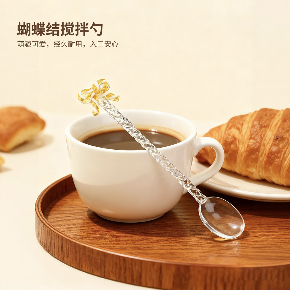 Cuchara de café de arco creativo cuchara de vidrio de colores adorable cuchara de helado de arco postre cuchara de café batida