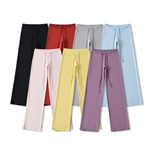 夏瑜伽健美裤马卡龙糖果色低腰系带性感直筒休闲裤显瘦宽松阔腿裤