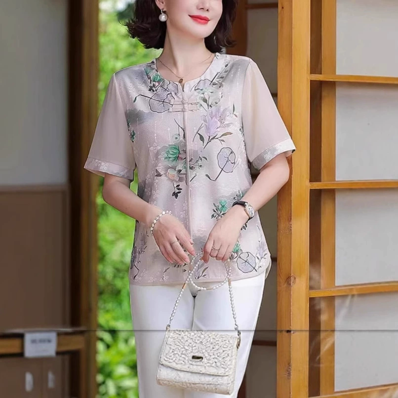 Женские новые рубашки с короткими рукавами в китайском стиле больших размеров, женские летние новые рубашки в национальном стиле, топы для мам в иностранном стиле для женщин