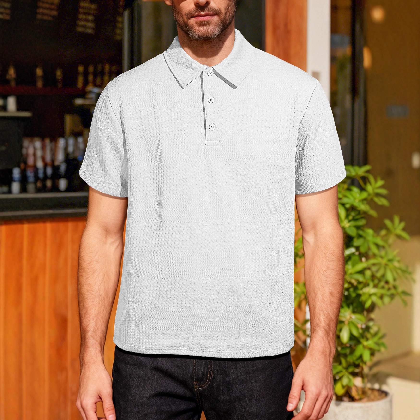 Comercio exterior transfronterizo de verano hombre polo de punto de color sólido botón de solapa camiseta de manga corta casual camiseta para hombre