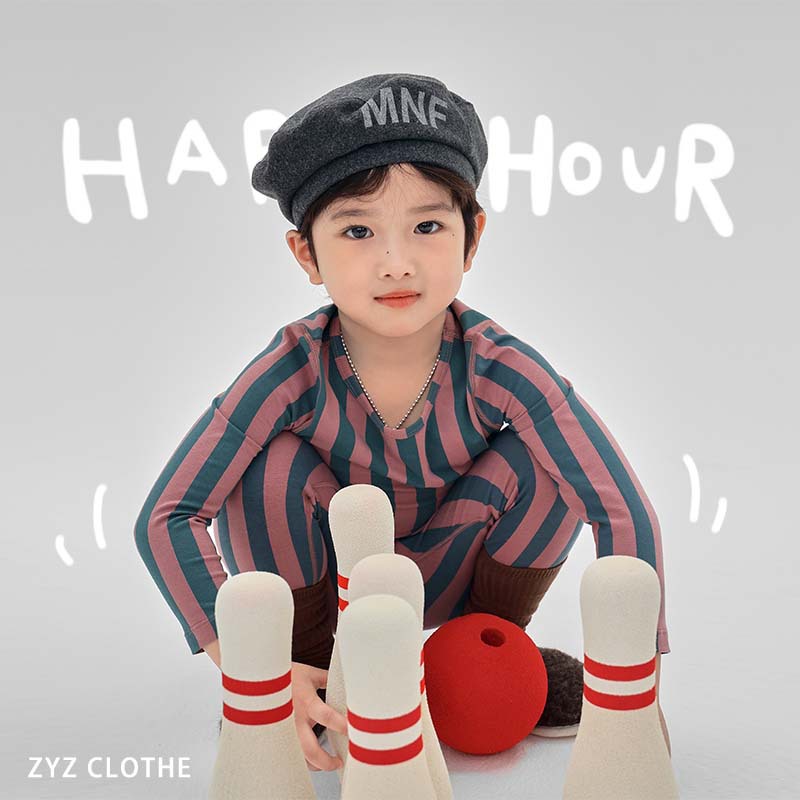 클래스 A 어린이 속옷 세트 ZYZ 가을 새로운 신사 줄무늬 어린이 집 옷 라이크라 따뜻한 어린이 잠옷