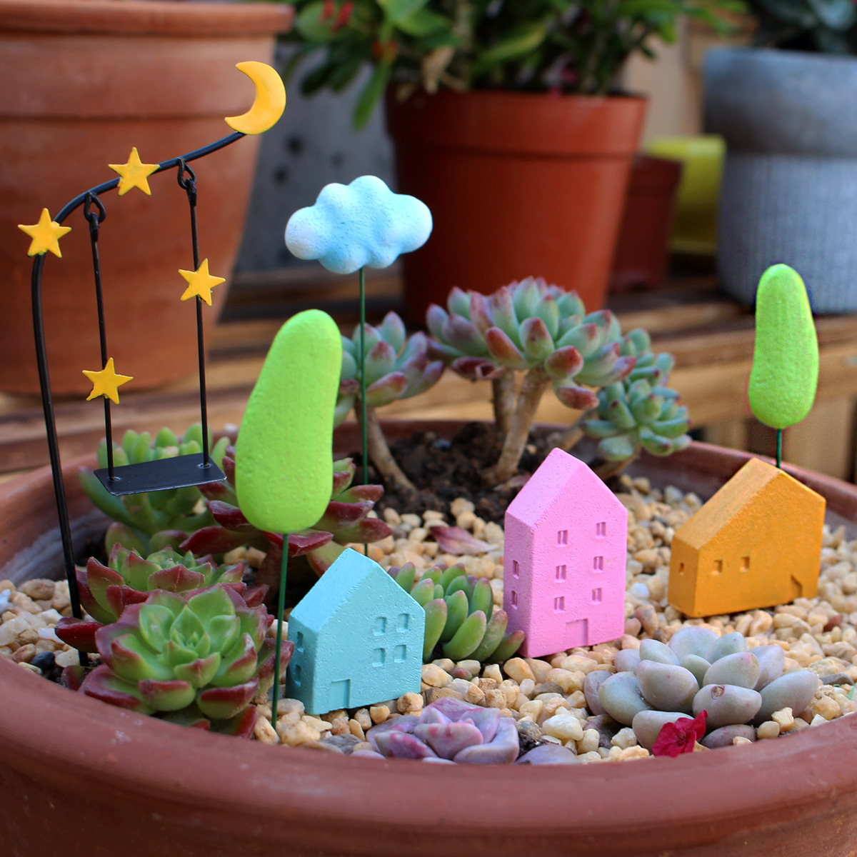   garden villa landscape colorful house decoration plug-in outdoor flowerpot potted gardening decoration plug-in