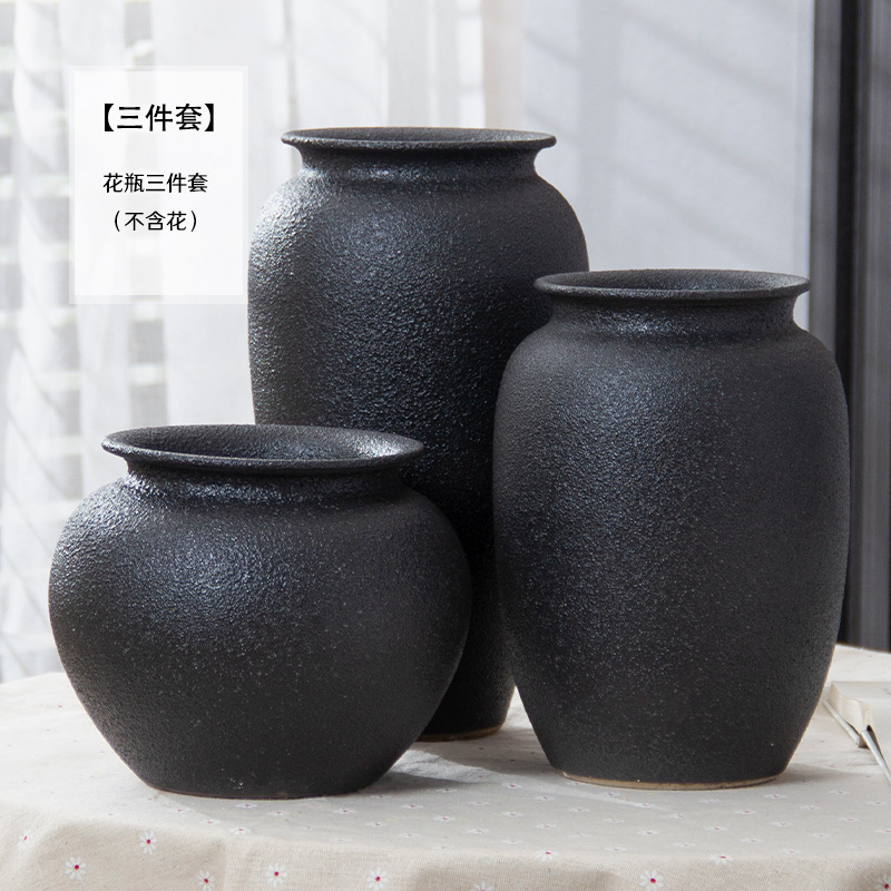 Jingdezhen negro esmaltado enchufado flor seca moderna simple Zen retro nuevo estilo chino en la sala de estar gran jarrón de cerámica