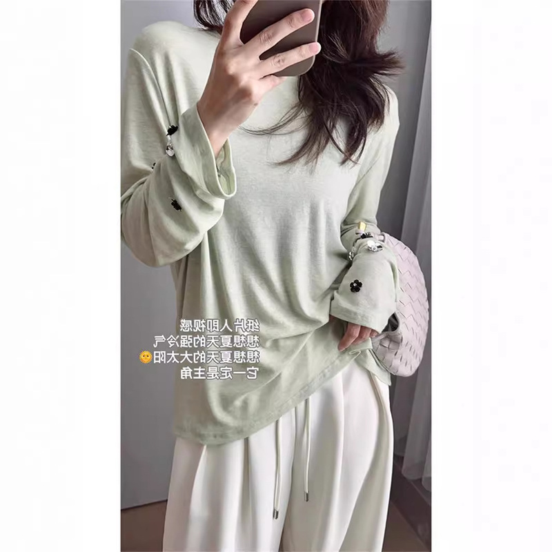 My Floral Base Layer Shirt Merino Lanjing Tencel Wool | Mint Mambo Bead Flower T-Shirt