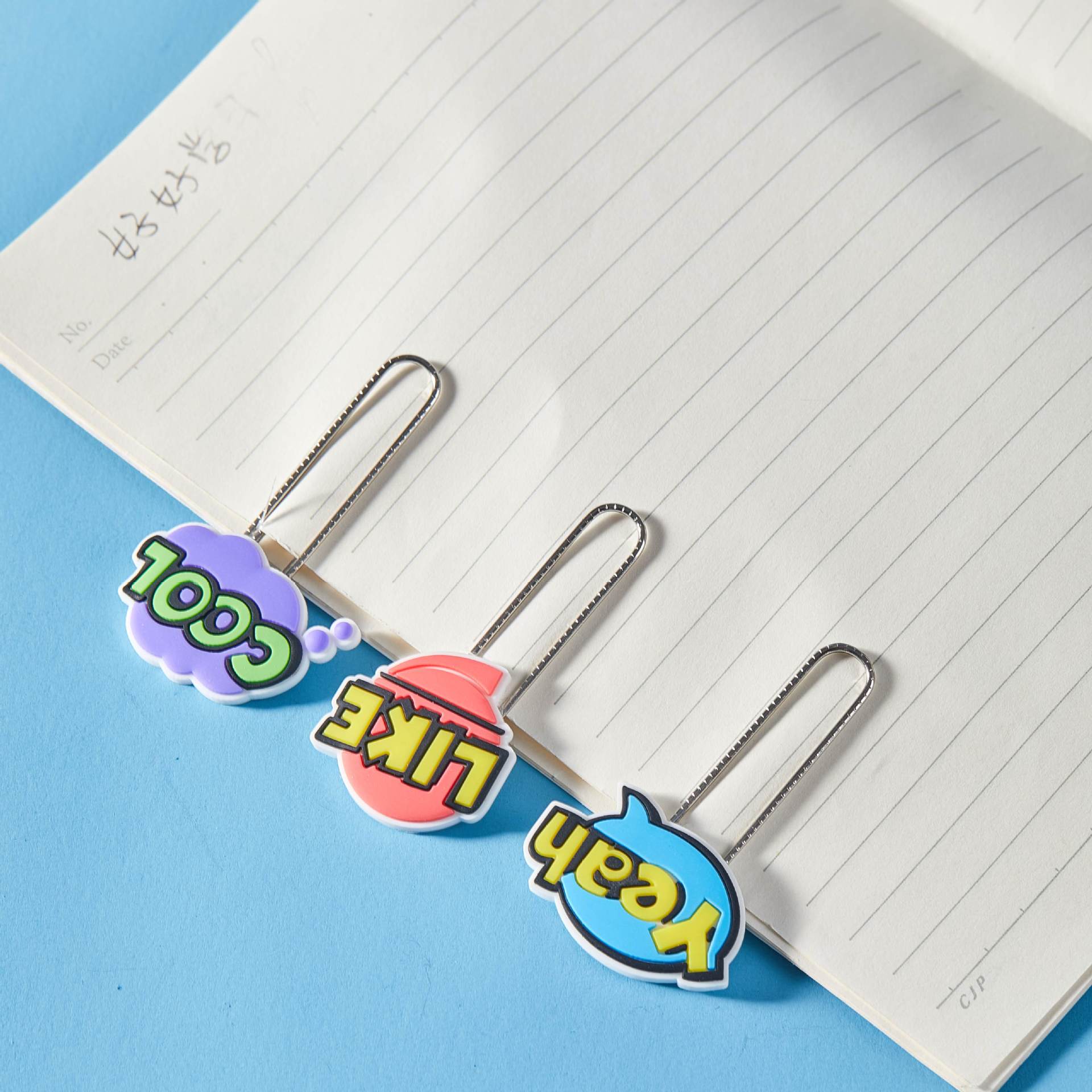 Caricaturas palabras inglesas PVC pegamento blando clips de papel de prueba de estudiantes clips de marcadores clips de oficina clip de metal