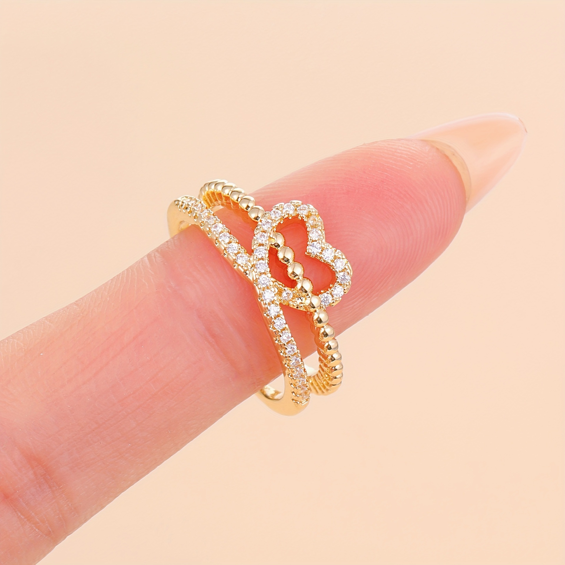 New Simple Love Opening Ring Women's Micro-inlaid Zircon Cross-border Explosion Ring Valentine's Day Gift Internet Celebrating Ring