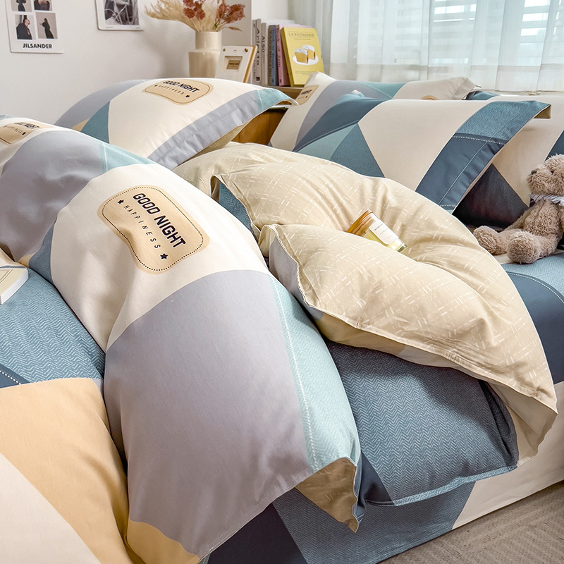 Pure Cotton Fresh and Cute Pink Floral Print Four-Piece Set Cartoon Children's Dormitory Bed Sheet and Fitted Sheet Wholesale