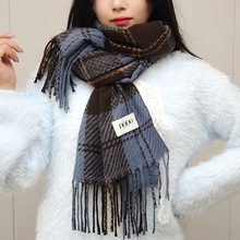 冬季新款长围巾女保暖仿羊绒披肩围脖学生情侣软软的厚款韩版格子