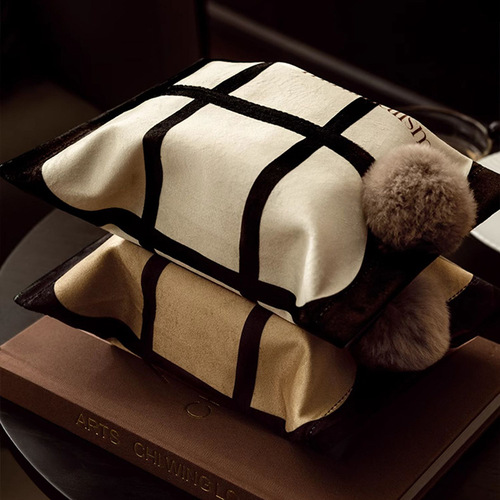 High-end Paper Towel Holder Striped Storage Home Living Room Bedroom Car Paper Towel Cover Storage Box Dining Table Paper Towel Bag