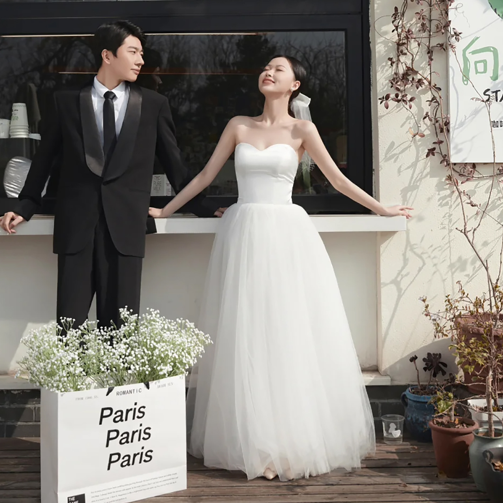 French Style Light Wedding Dress Tube Top Simple High-end Photo Studio Theme Couple Photo Dress Mesh Tutu Dress