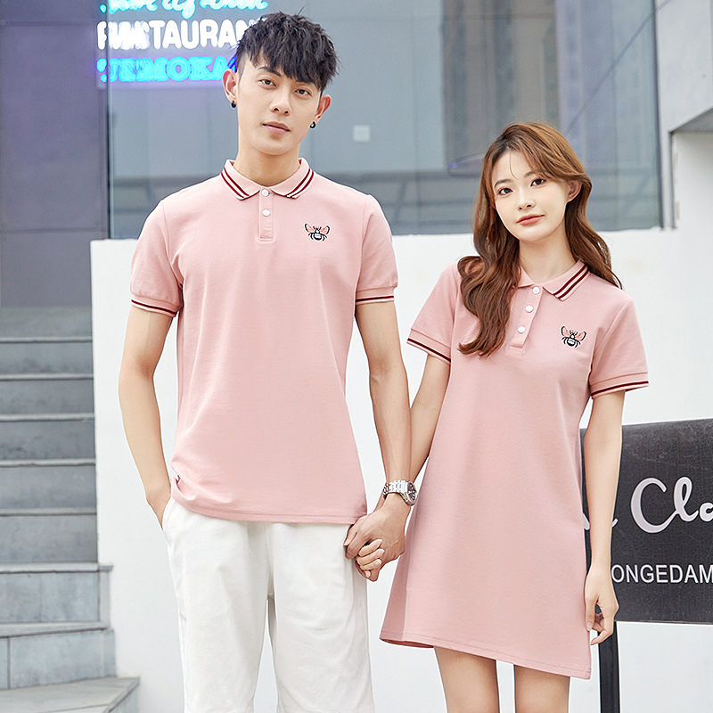 (2개) 하이 엔드 리틀 비 자수 폴로 셔츠 커플 패션 반팔 티셔츠 2023 여름 새로운 캐주얼 옷깃