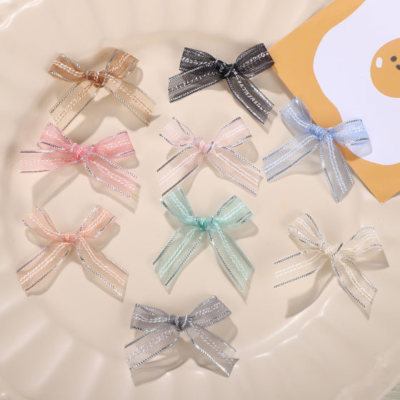 Korean sweet cool color silver edge semi-finished mesh bow accessories DIY hair accessories shoes and socks decorative accessories accessories