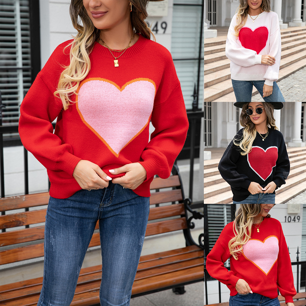 Suéter de Punto con Cuello Redondo y Corazón Grande para el Día de San Valentín, Novedad de Primavera 2025, Éxito de Ventas en Comercio Exterior, Talla Grande para Mujer image 1