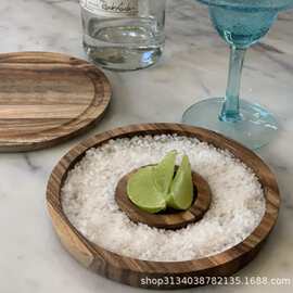 跨境调味罐沾盐器鸡尾酒调味盒研磨器木质盐边盘实木盐边器