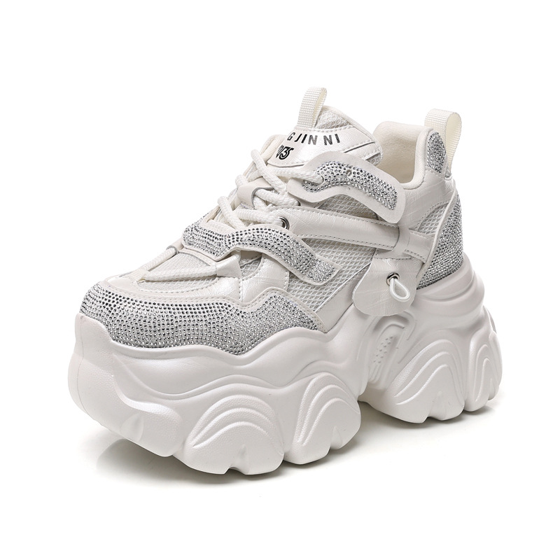 Giày sneaker nữ chunky đế dày độn cao bên trong HS569-3 kiểu mới mùa xuân — Màu trắng