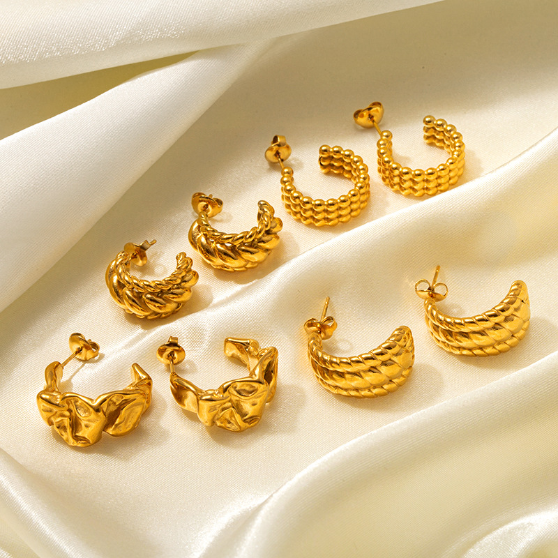 1 Pair Solid Color Retro 316 Stainless Steel  Irregular Plating Ear Studs display picture 4