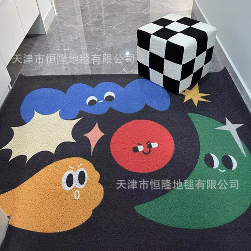 Cartoon-style creative indoor wire-loop doormat, contrasting colors, entrance hall rug, dirt-resistant PVC door mat for main entrance—cuttable.