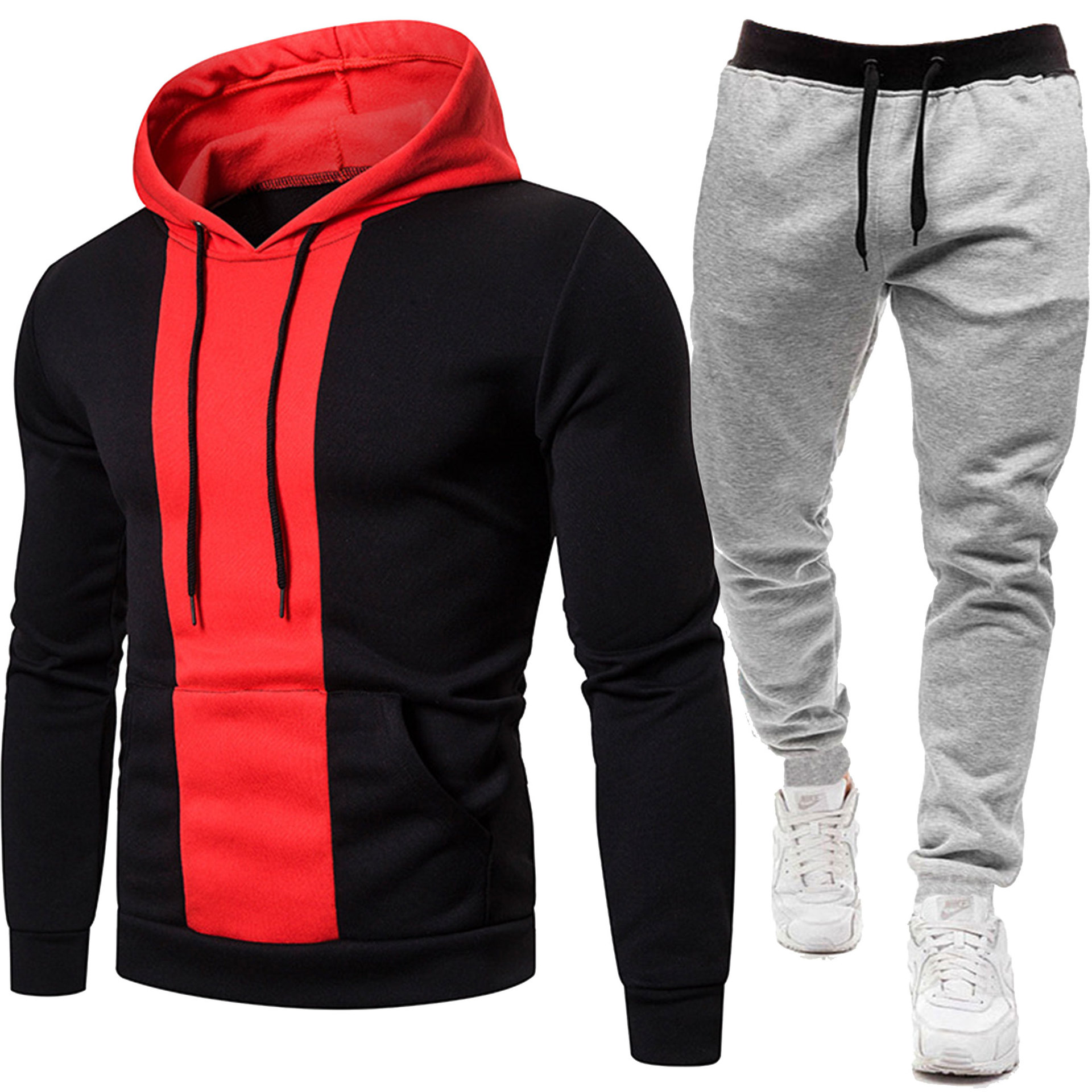 2024 höst och vinter nytt casual huvjacka herr europeisk storlek färgblockerad sweatshirt set_voghion.com