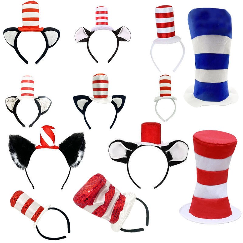 Полосатый костюм, повязка на голову, праздничное платье, красный и белый косплей, кошачьи уши, оптовая продажа, детские аксессуары для Хэллоуина