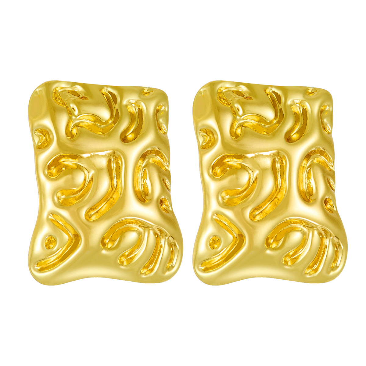 Europa y los Estados Unidos de alta calidad ligera de lujo de acero inoxidable 18K chapado en oro geometría cuadrada irregular plegado pendientes de metal pendientes image 6