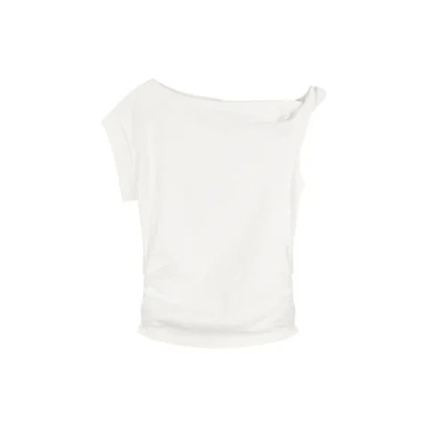 Pure Desire Asymmetrical Sloping Shoulder Short-Sleeve T-shirt for Women, Summer Tight Bodysuit, Flirty Tea Ceremony Style, One-Shoulder Top