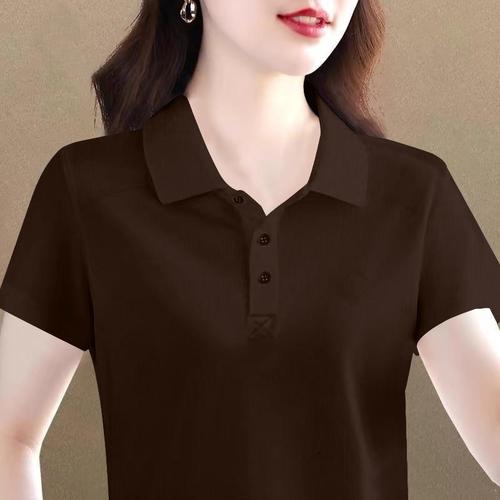 Women's Loose Fit Collared Short Sleeve T-Shirt 2025 Summer Simple Casual Versatile Polo Shirt Top