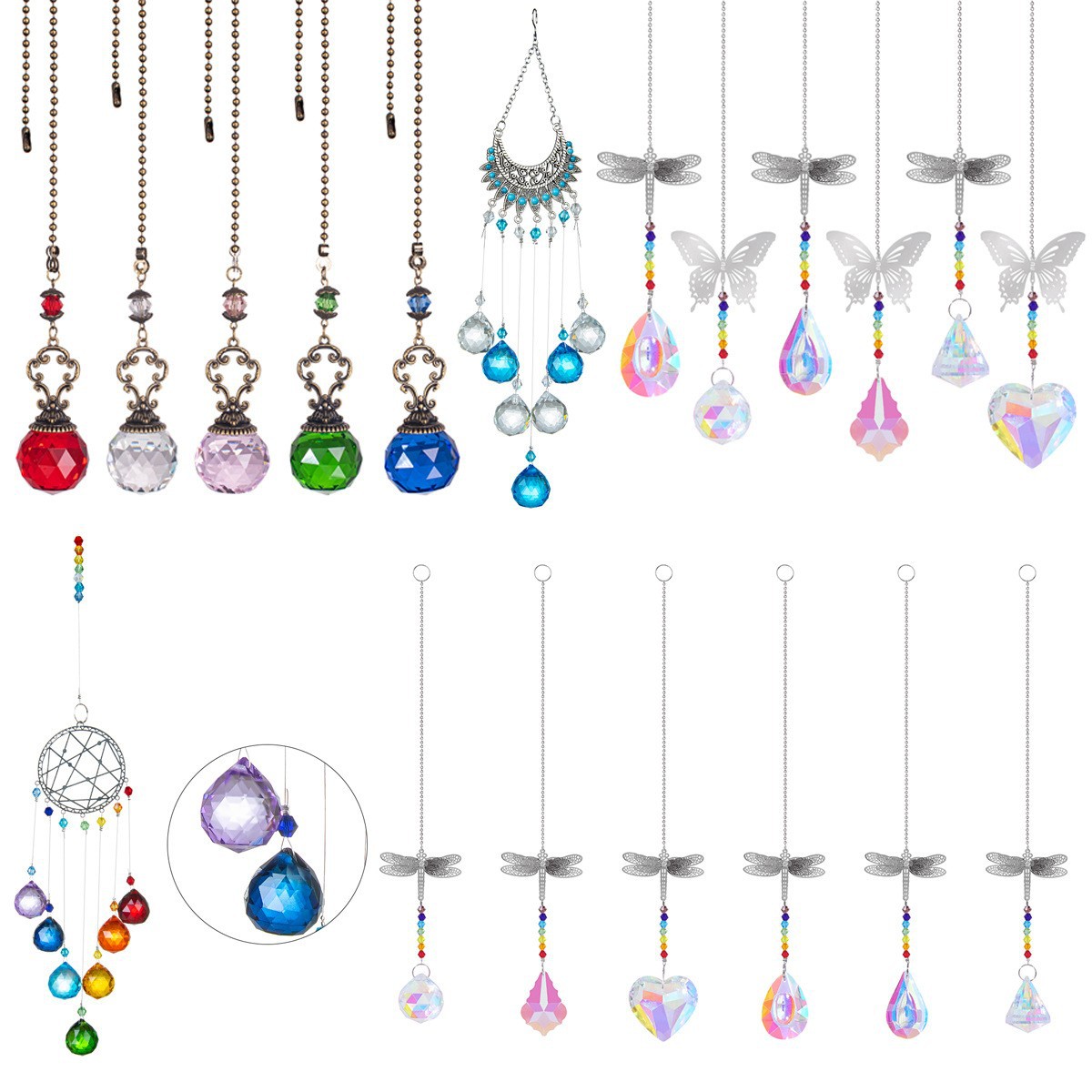 跨境货源庭院装饰品dingzhi款专拍水晶挂件捕手diy珠子珠链吊坠