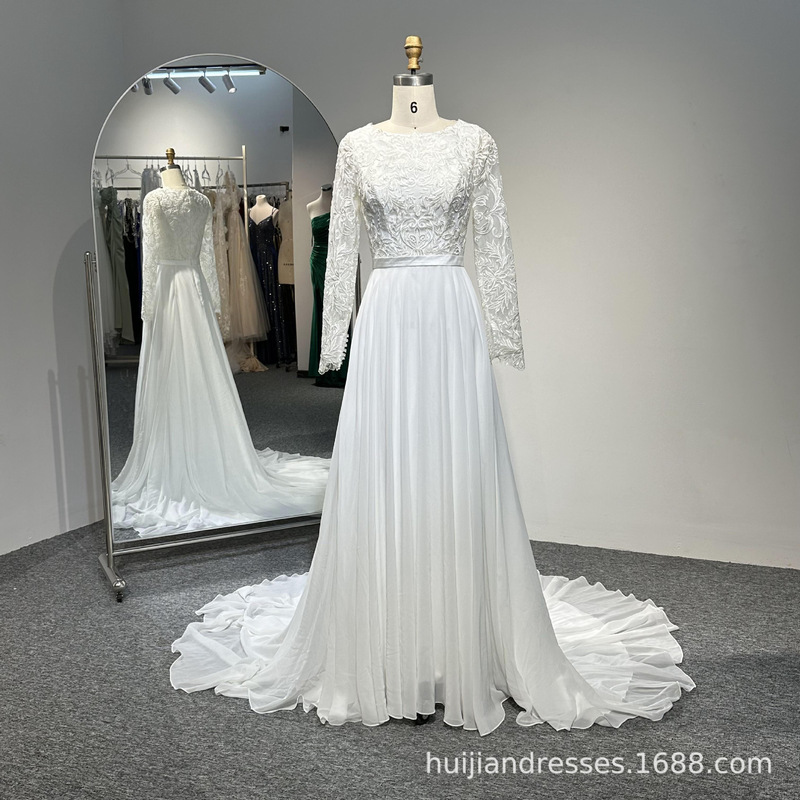 2024 Factory New Arrival All Handmade Embroidered Long Sleeve Tulle Bridal Dress Wedding Ball Bridal Luxury Wedding Dress