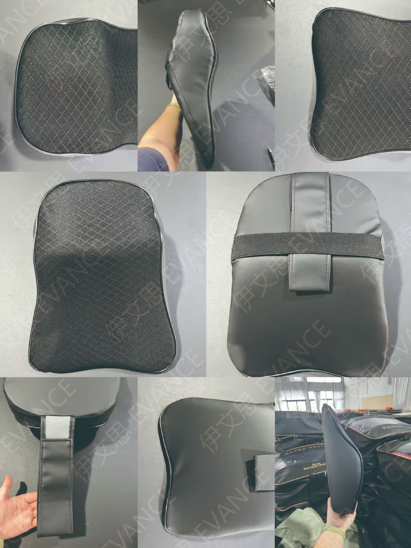 Cross-Border Car Headrest and Lumbar Support Pillow, Memory Foam Car Lumbar Support, Leather Mesh Large Headrest and Lumbar Support