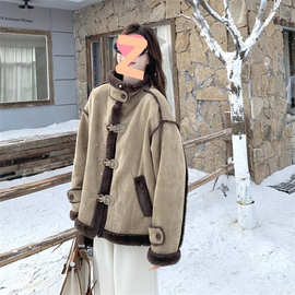 时髦秋冬棉衣麂皮绒皮毛一体洋气羊羔毛外套女爆款2025机车服新款