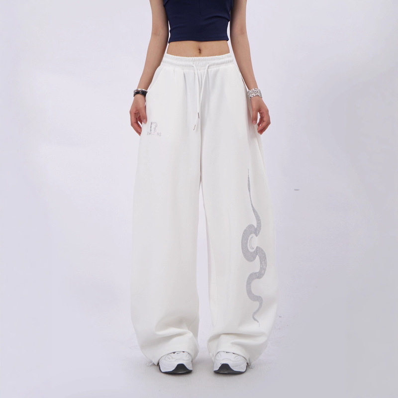 American Retro Design Rhinestone Print Casual Pants Unisex Loose Sweatpants Versatile Long Pants Cross-Border Trend