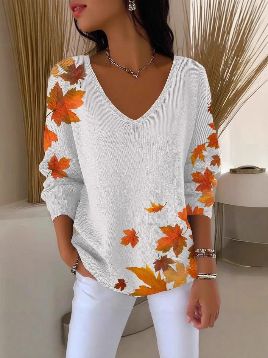 2025 Export Cross-Border Amazon New Off-Shoulder V Neck Long-Sleeved Pullover 3D Digital Printing Women's Top T-Shirt