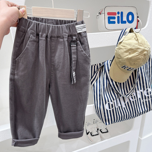 Boys' pants spring and autumn 2024 new children's solid color simple casual pants spring medium and large children's thin trousers trend