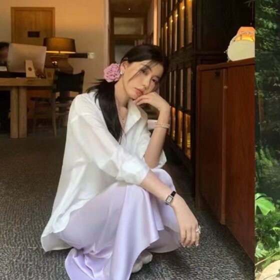 Design Sense Niche Strap White Tencel Long-sleeved Sunscreen Shirt Women's Summer Thin Cardigan Loose Breathable Jacket