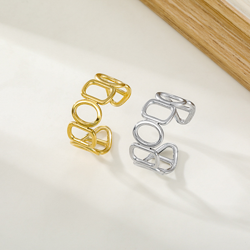 7g Weight PVD Coated Gold Plating Process Open Rings Classification Adjustable Ring Size Holiday, Daily Occasion Titanium Steel Material Leaves, Flower Pattern Unisex Gender Elegant Style Wholesale Jewelry Elegant Leaves Flower Titanium Steel Open Rings 4