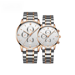 Classic and Fashion Couple's Watch nibosi2309, Three-Pointer 6-Needle Solid Steel Strap Quartz Watch with Night Light and Waterproof