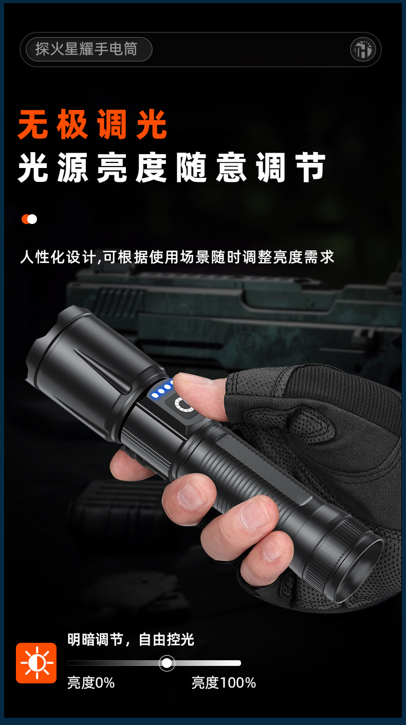 Aluminum Alloy Flashlight, Outdoor Strong Light, Multi-Function, Flash-Flash Lithium Battery, Ultra-Long Range, Ultra-Bright, Portable, Small Tactical Flashlight