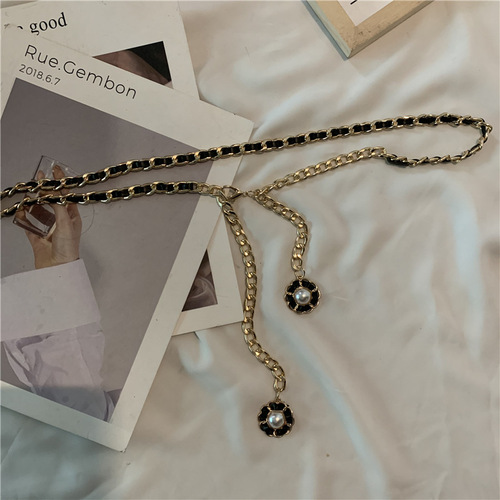 European and American chain belt for women, fashionable braided metal belt with decoration, matches skirts, thin waist chain chain accessory, Instagram trendy