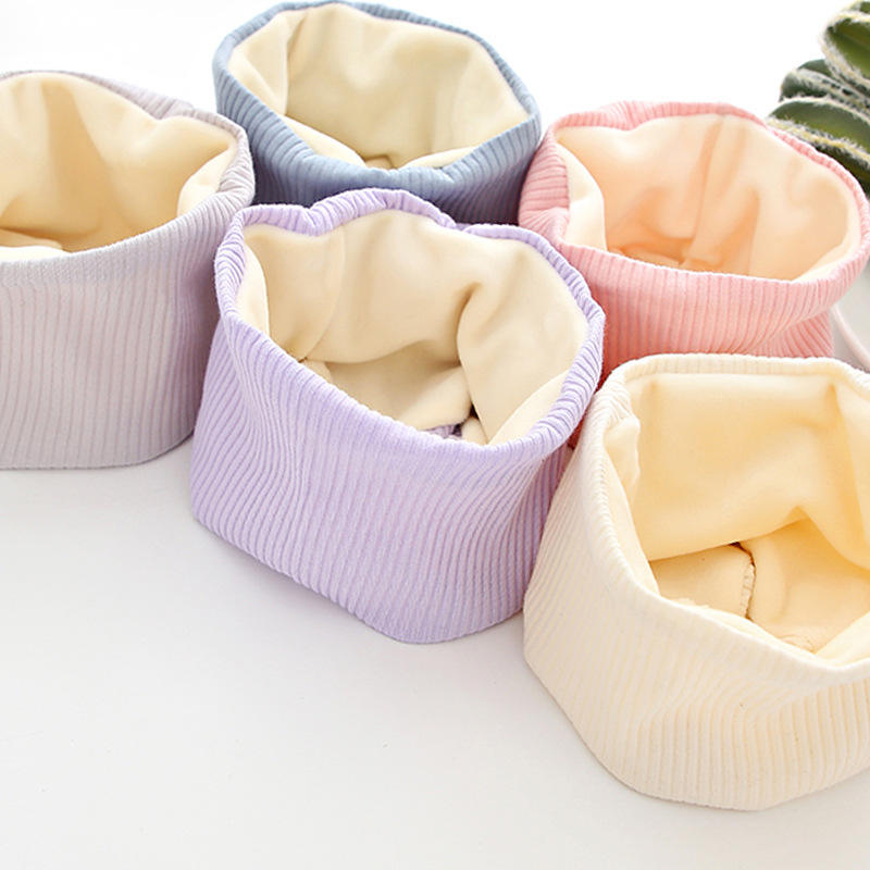 26 New Autumn and Winter Children's Fleece-Lined Pure Cotton Double-Layer Neck Warmer for Babies, Windproof Solid Color Ribbed Neck Gaiter
