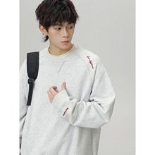 潮牌撞色字母刺绣重磅圆领卫衣男秋款分割结构套头衫宽松廓形外套