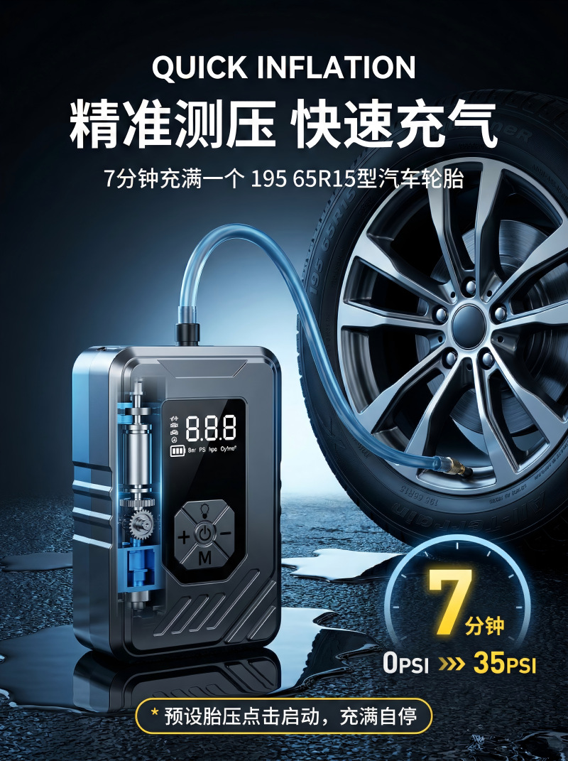 Car Air Pump, Small Car Air Pump, Electric Portable Air Pump with Lighting and Digital Display, Electric Air Pump