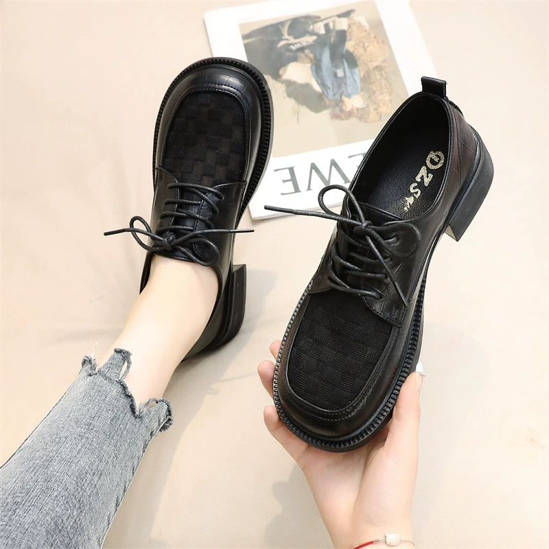 Женские кожаные лоферы с вырезами, лето 2025, тонкая сетка, черные, на шнуровке, маленькие кожаные туфли, размер 34, маленький размер 33