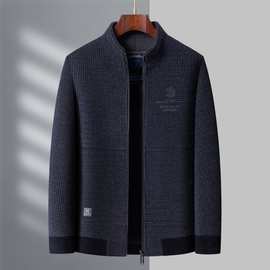 男士加厚提花立领夹克2025秋冬男装中年商务夹棉休闲保暖毛呢外套