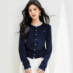 G6545通勤修身跨境女装撞色假两件针织开衫女秋冬新款慵懒毛衣潮