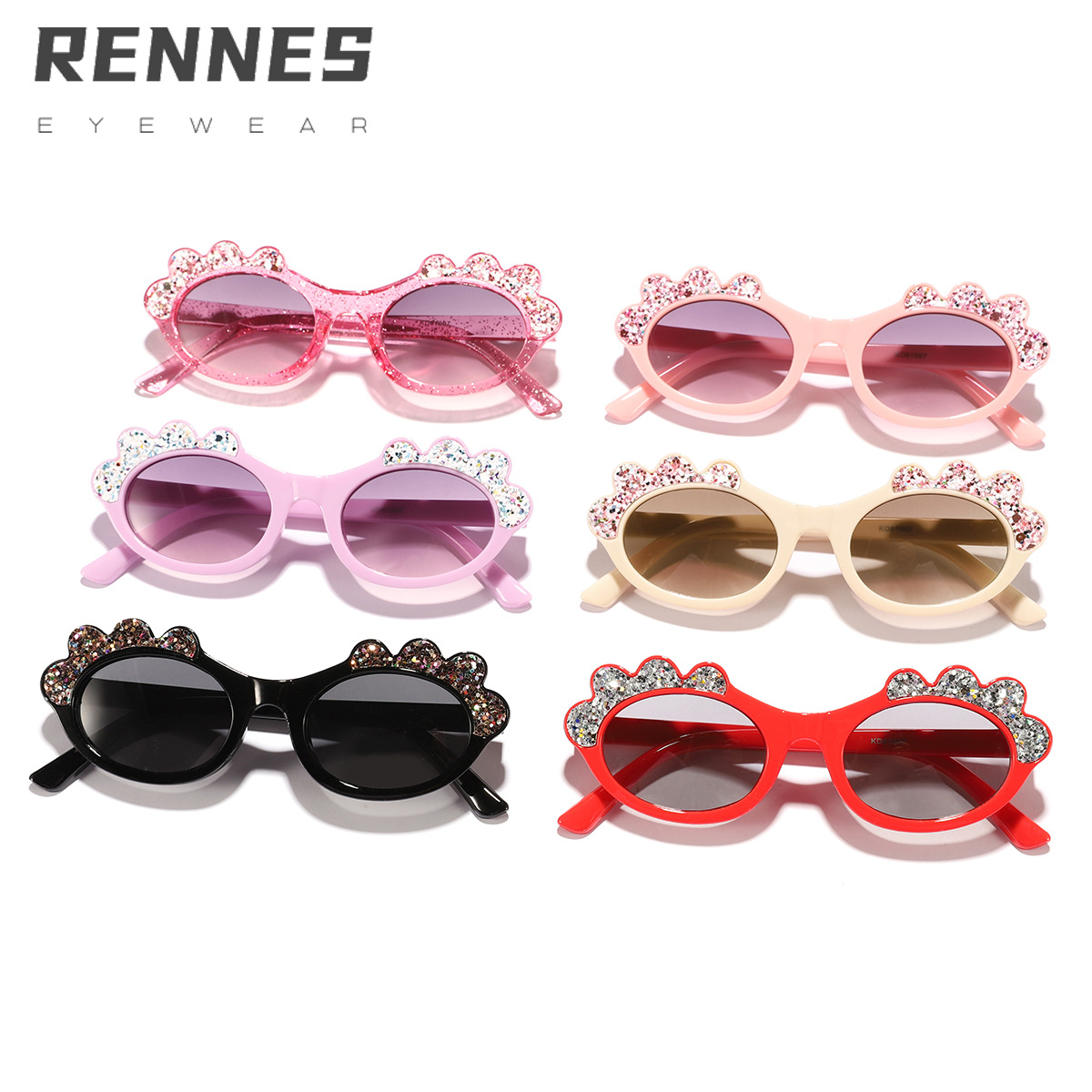 Gafas de sol anti-ultravioleta con marco ovalado de dibujos animados lindo con lentejuelas para niños