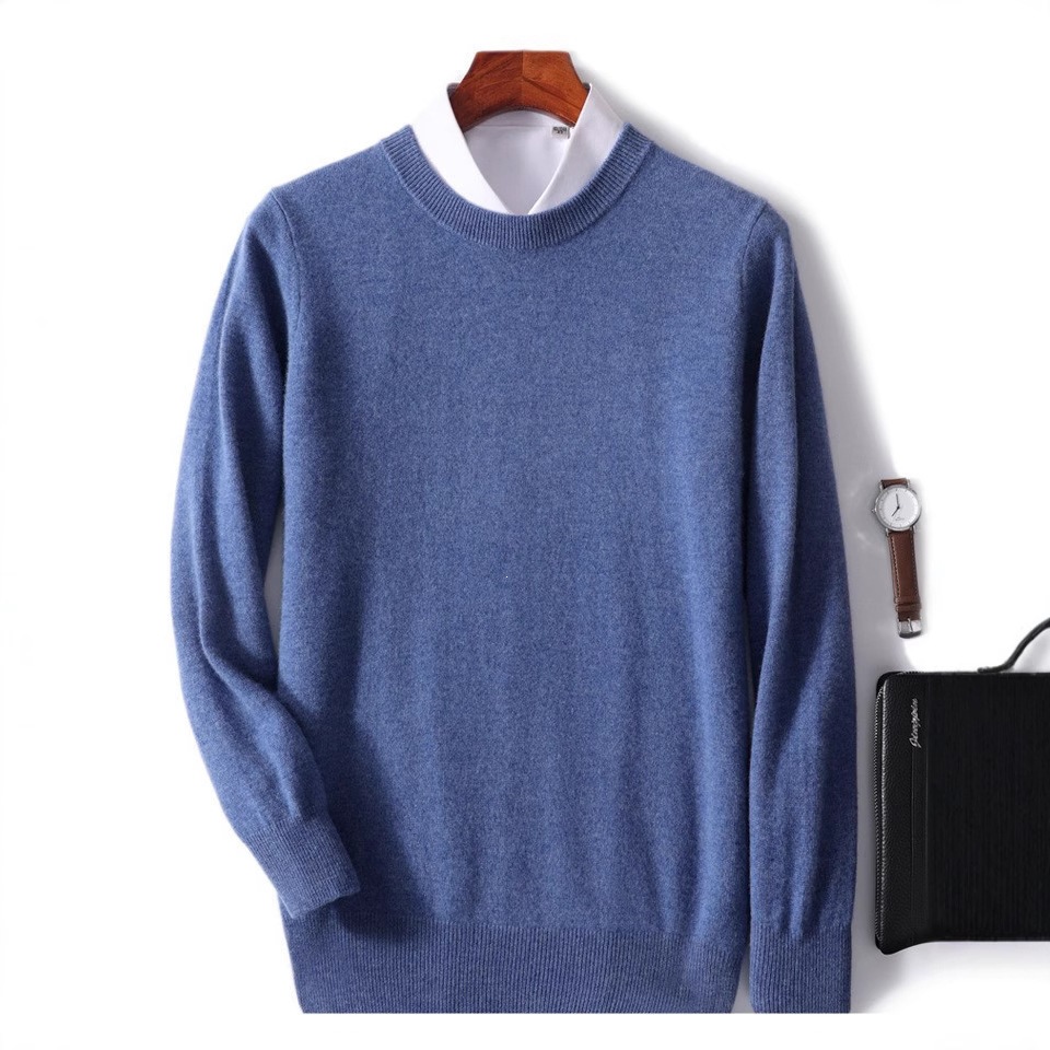 Autumn and winter men's cashmere base shirt, new loose round-neck casual warm sweater, men's woolen top, trendy men's clothing