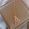 Copper pony stainless steel, fashionable necklace, pendant, Korean style, micro incrustation, diamond encrusted, simple and elegant design